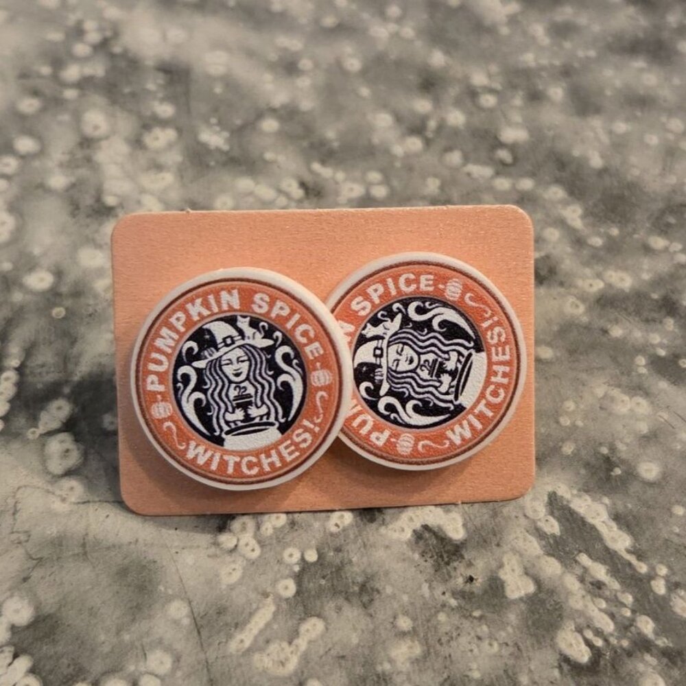 Pumpkin Spice Witches Fall Halloween Stud Earrings